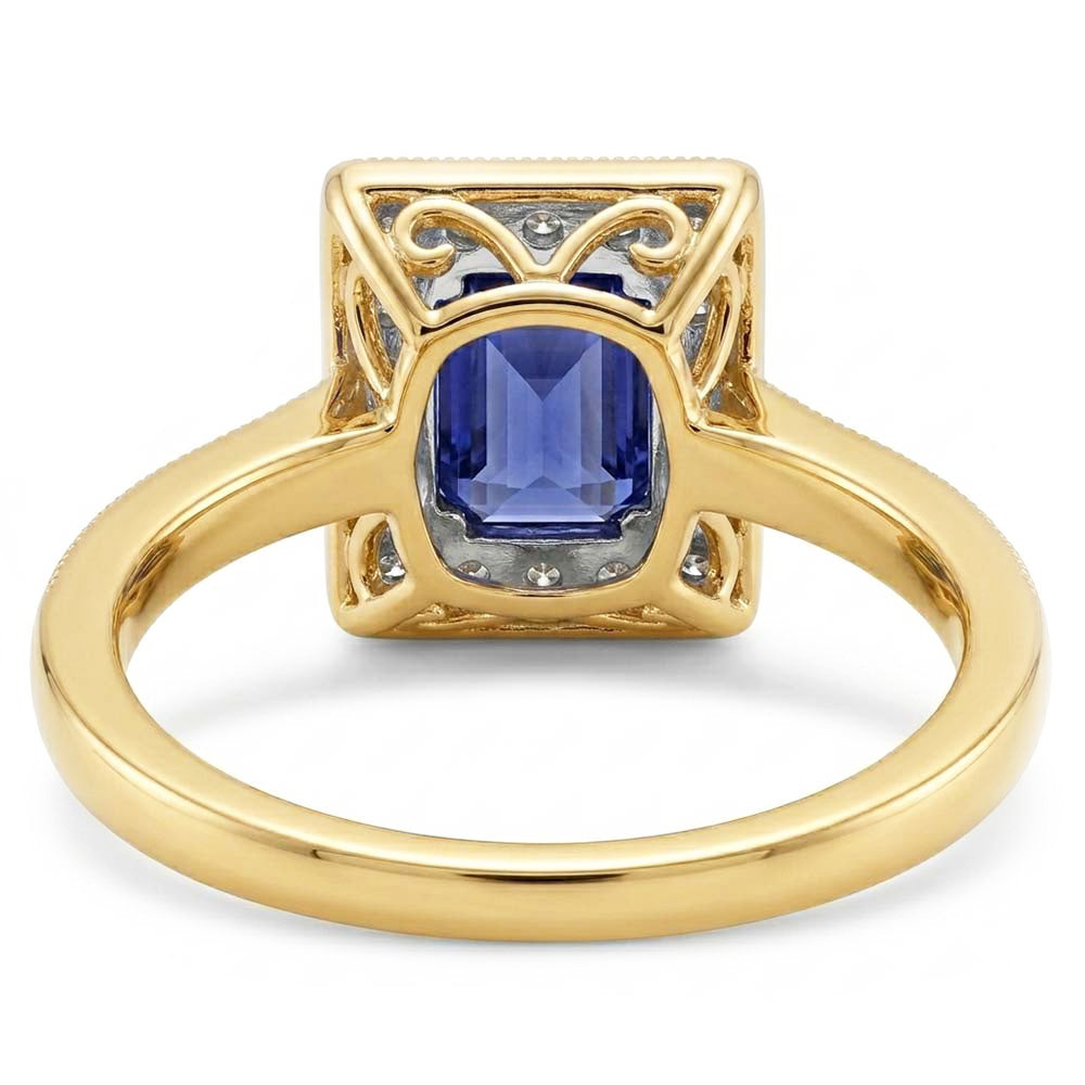 Anello in oro giallo milligrano con diamanti Zaffiro Halo Ceylon 2 carati