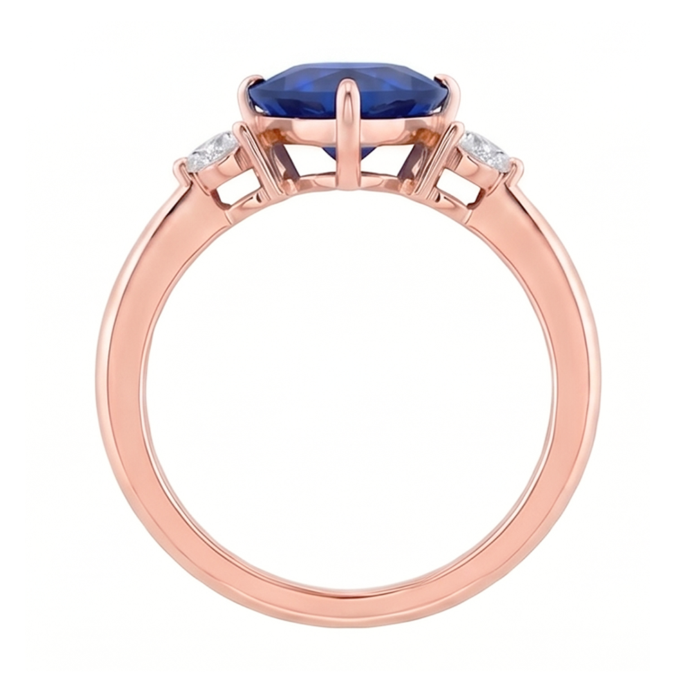 Anello in oro rosa con 3 trilioni di zaffiri e diamanti rotondi 1.75 carati