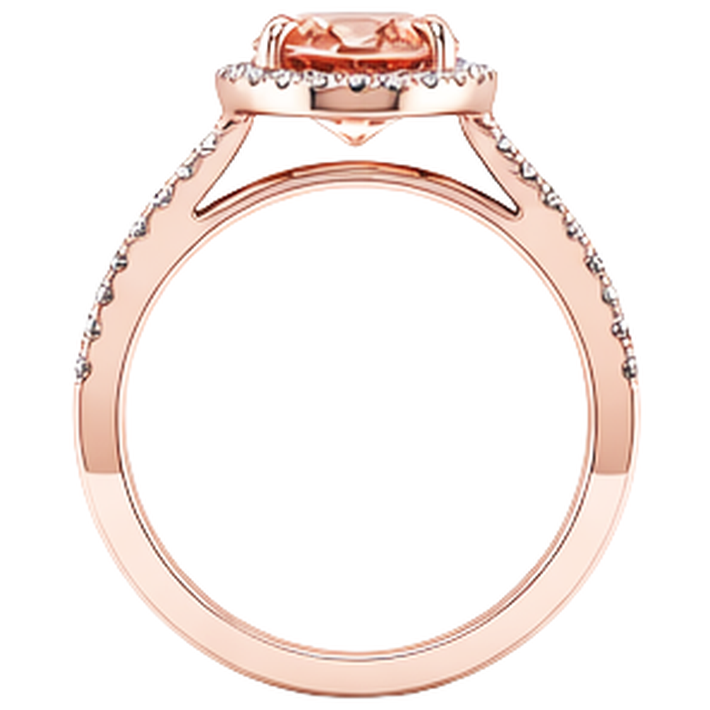 Anello in oro rosa con Morganite a taglio ovale e rotondo da 17.25 ct con diamanti