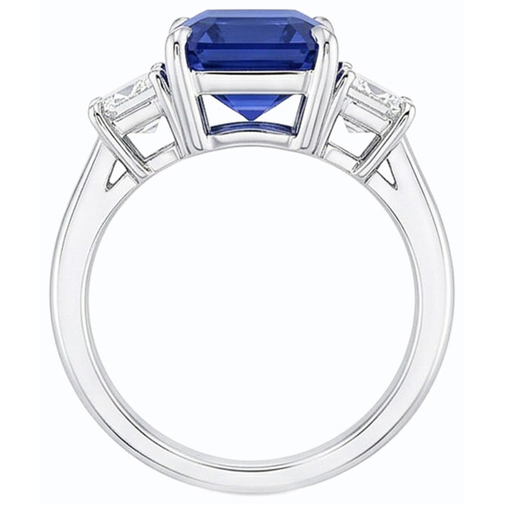 Anello in oro smeraldo 3 pietre blu zaffiro e diamanti 3 carati