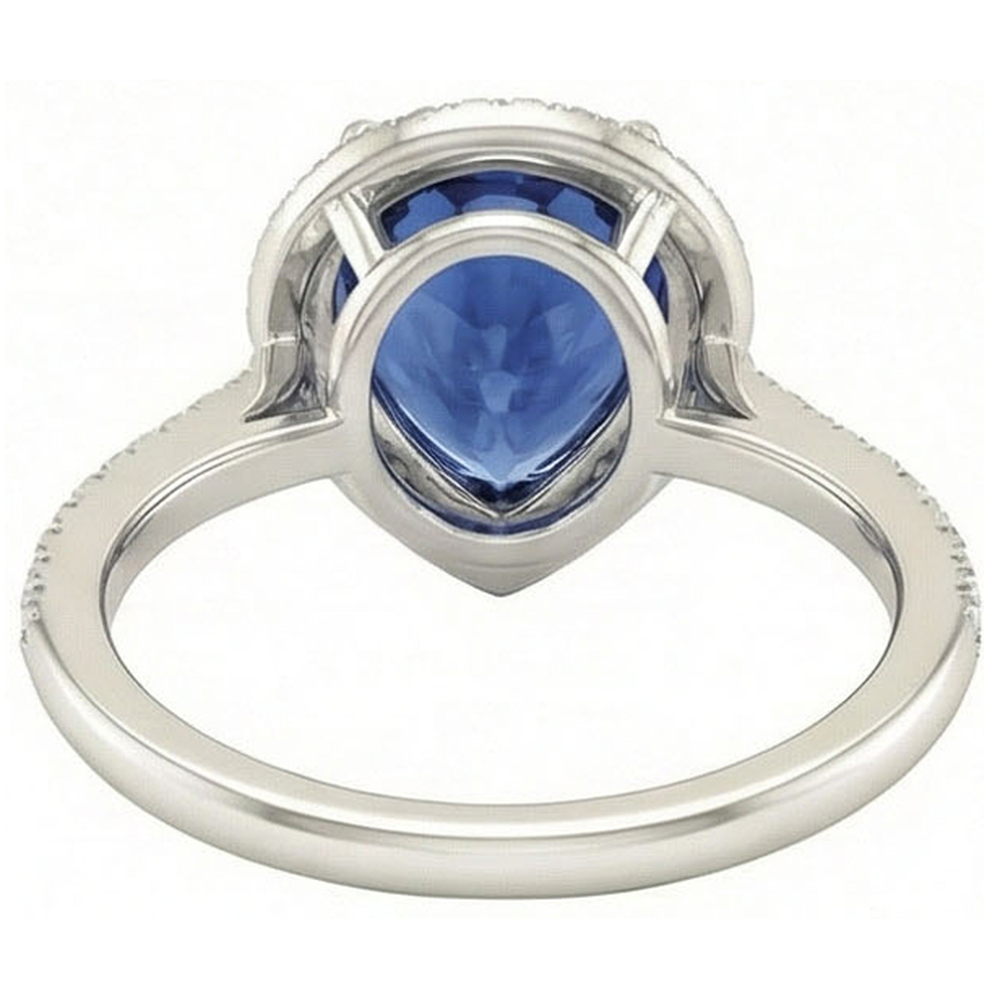Anello in pietra preziosa Halo Pear con zaffiro di Ceylon e diamanti 5 carati