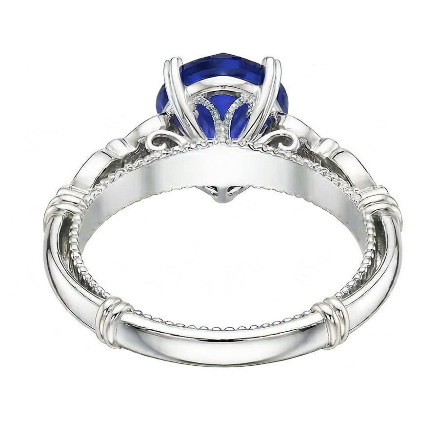 Anello in pietra preziosa a cuore con zaffiro blu. gioielli in stile antico da 2.50 carati