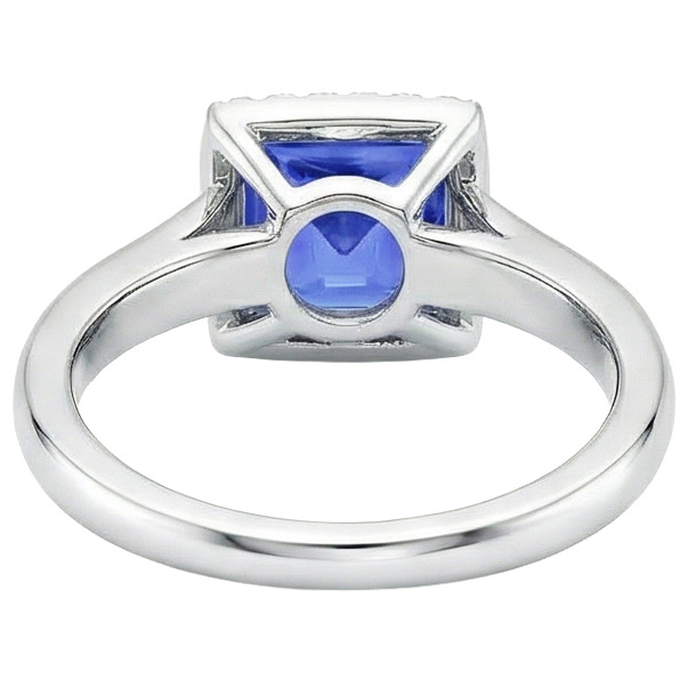 Anello in pietra preziosa a forma di principessa con zaffiro di Ceylon e diamanti 5.40 carati