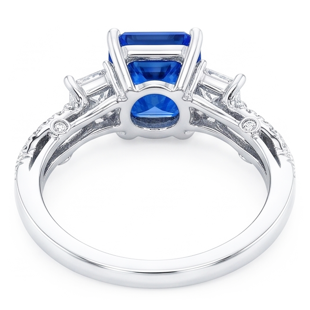 Anello in pietra preziosa zaffiro radiante 3 pietre intrecciate stile 3.50 carati
