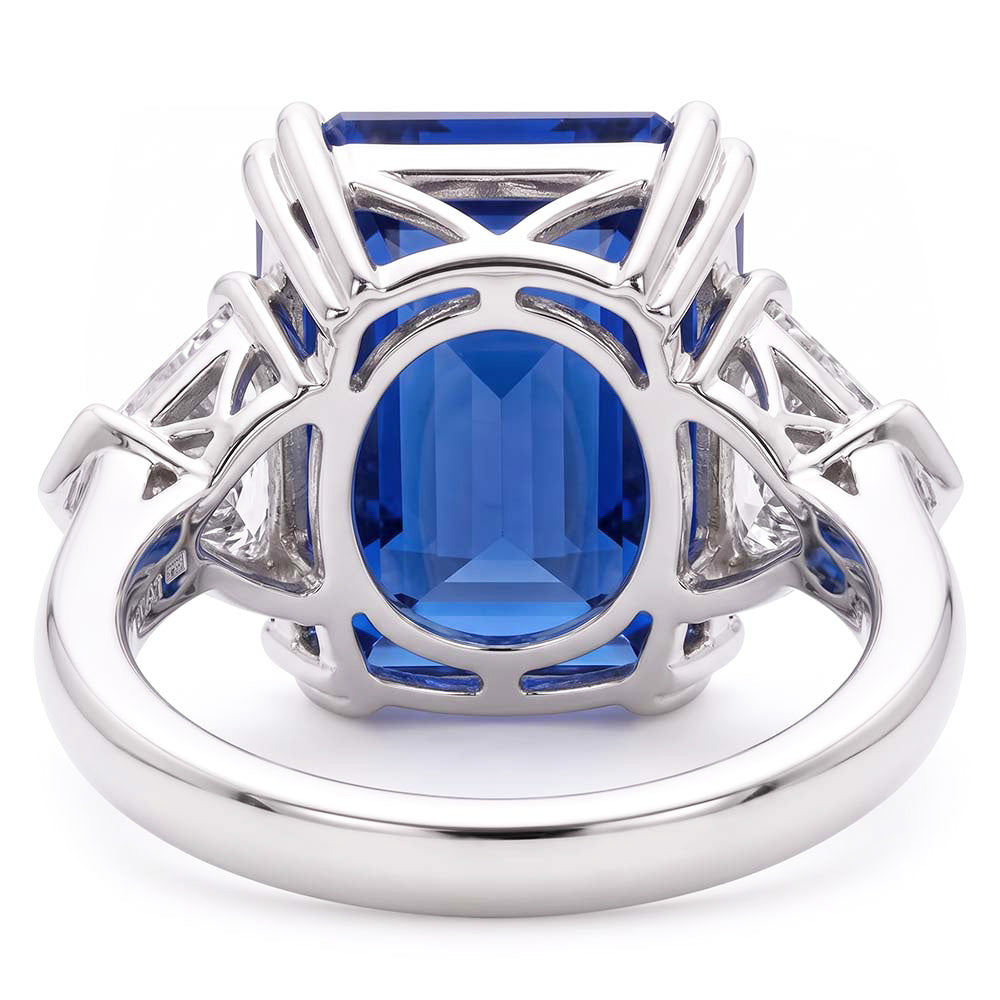 Anello in pietra preziosa zaffiro smeraldo 4 carati trilioni di diamanti 3 pietre d'oro