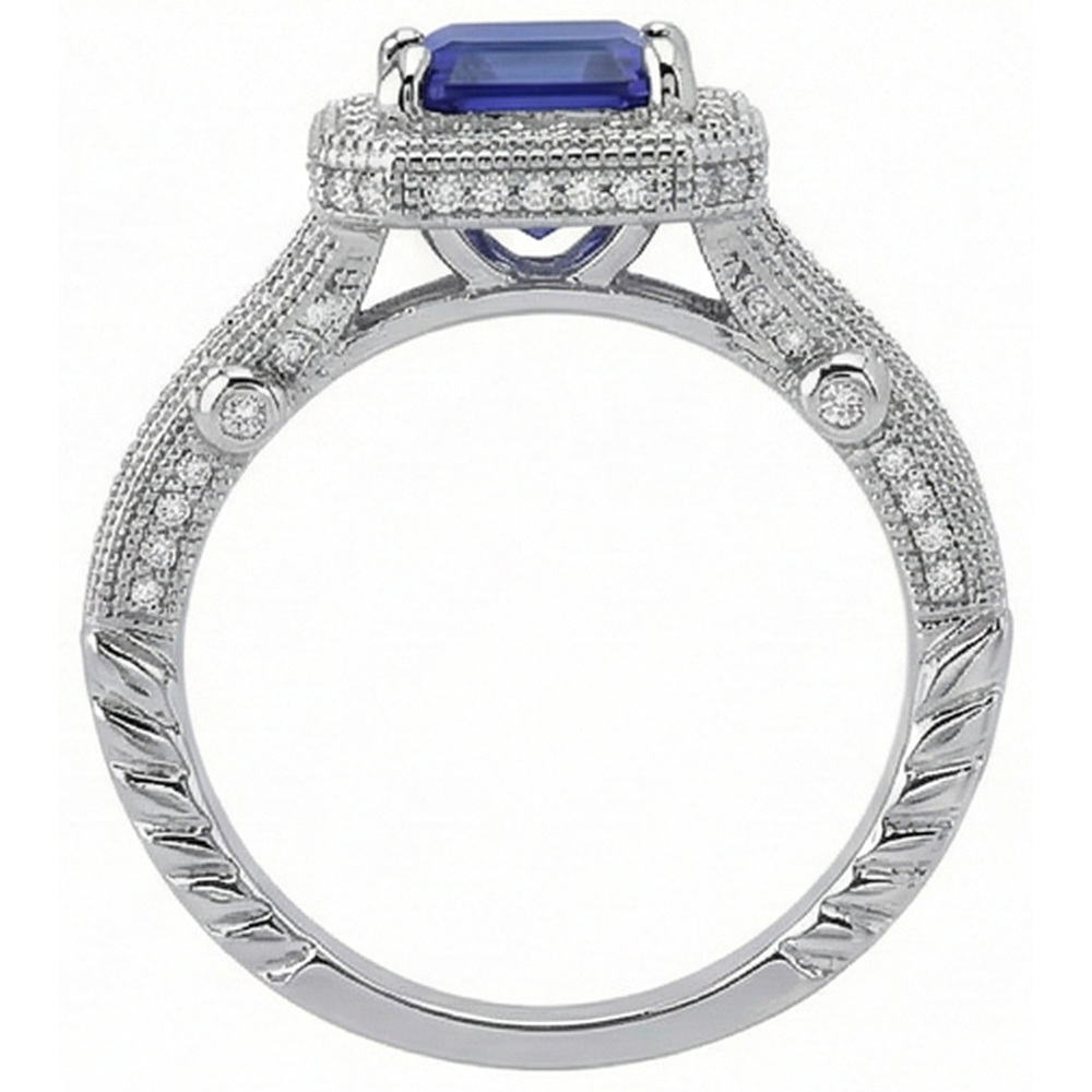 Anello in stile antico con tanzanite e diamanti da 4.51 carati in oro bianco