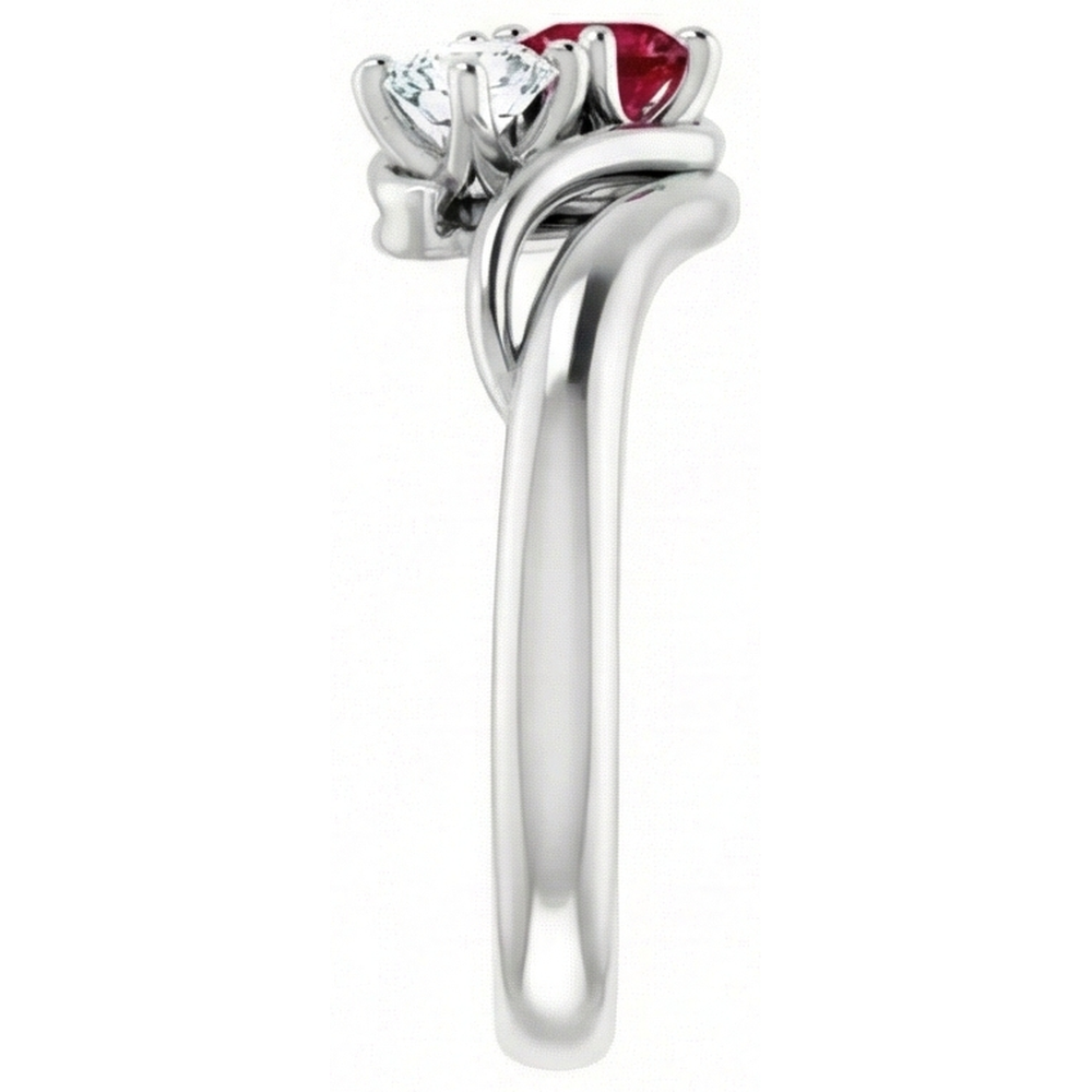 Anello incastonato di diamanti tondi con rubini tondi 1.50 carati in oro bianco 14K