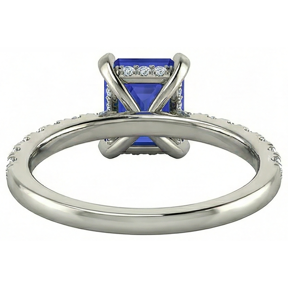 Anello nuziale Hidden Halo 12 ct Tanzanite Diamanti Naturali Autentici ( non creati in laboratorio ) Oro bianco 14K