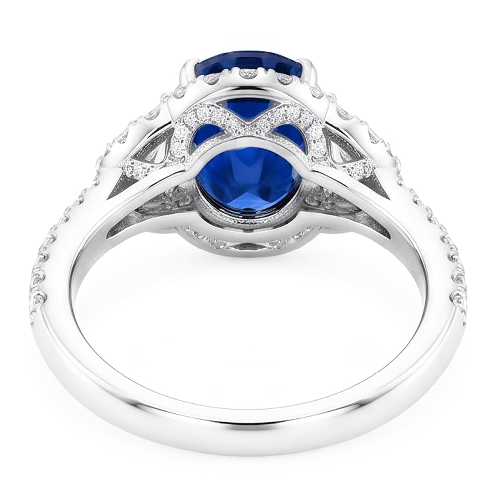 Anello nuziale in oro bianco con diamante zaffiro blu dello Sri Lanka da 4.25 carati