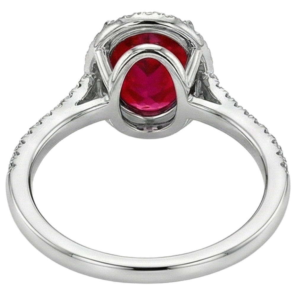 Anello nuziale rosso rubino ovale diamante oro bianco 14K 3.30 carati
