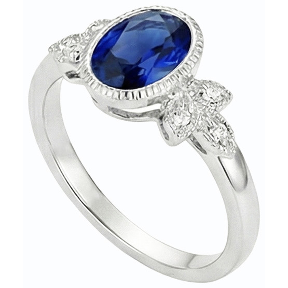 Anello ovale con diamanti incastonati incastonato con zaffiro blu 3 carati in stile antico oro