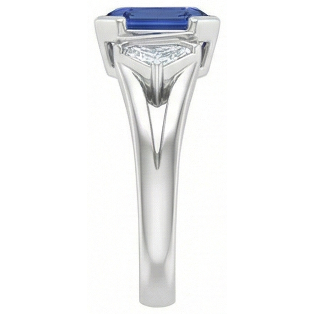 Anello radiante con 3 pietre preziose. 2.50 carati. incastonato di diamanti baguette