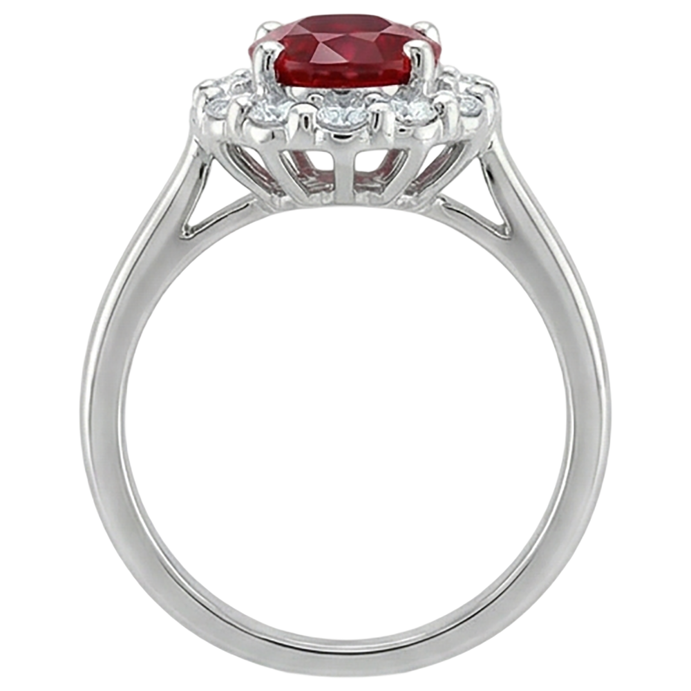 Anello rosso rubino taglio ovale e diamante 5 carati gioielli oro bianco 14 carati