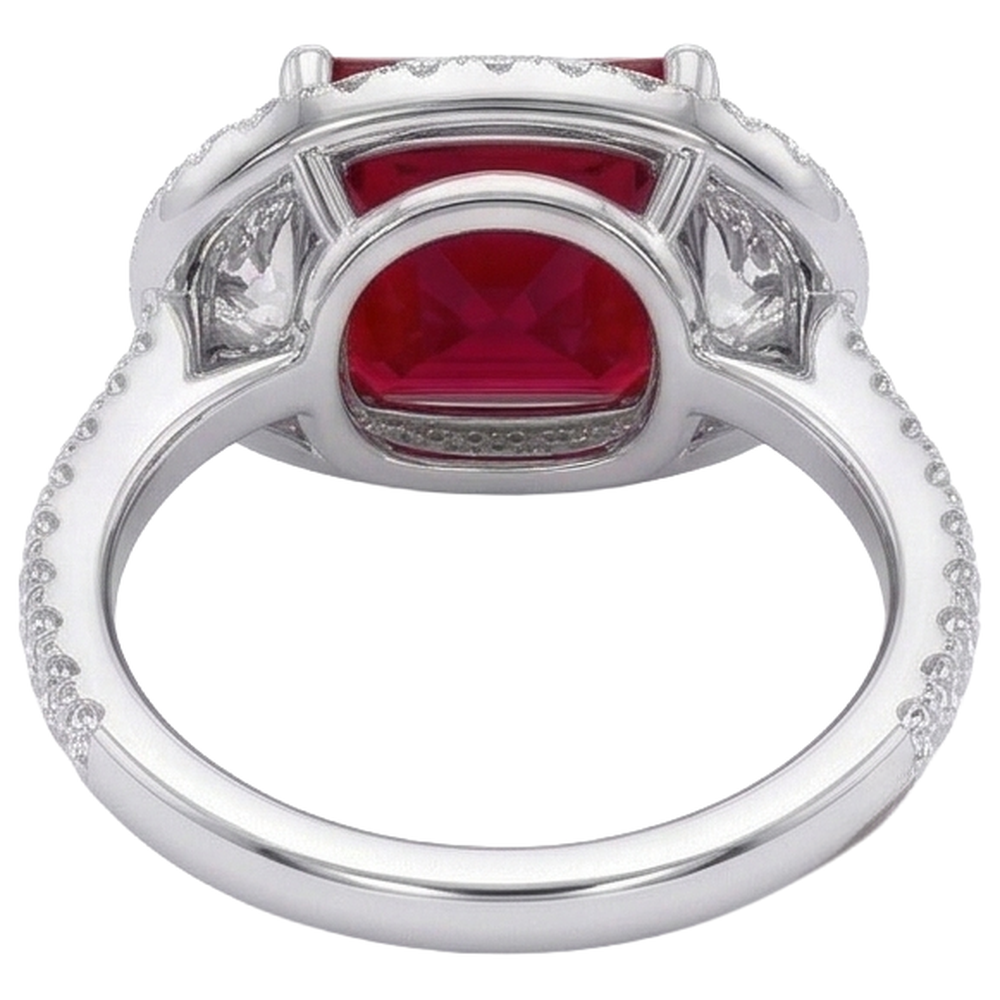 Anello scintillante con tre pietre stile principessa rosso rubino 3 carati WG 14K