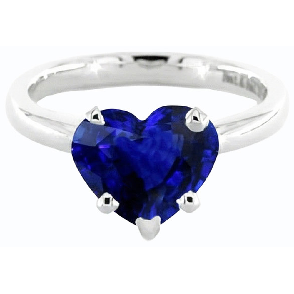 Anello solitario a forma di cuore con zaffiro blu 2 carati in oro 14K