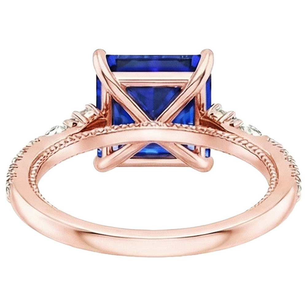 Anello solitario accenti oro rosa zaffiro blu e diamante 5.5 carati