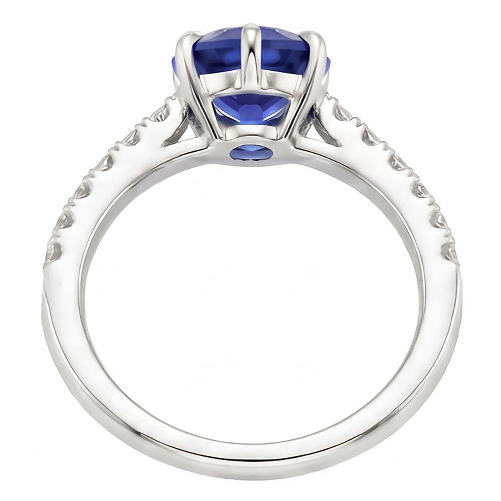 Anello solitario con accenti Zaffiro blu e pavé di diamanti 4 carati