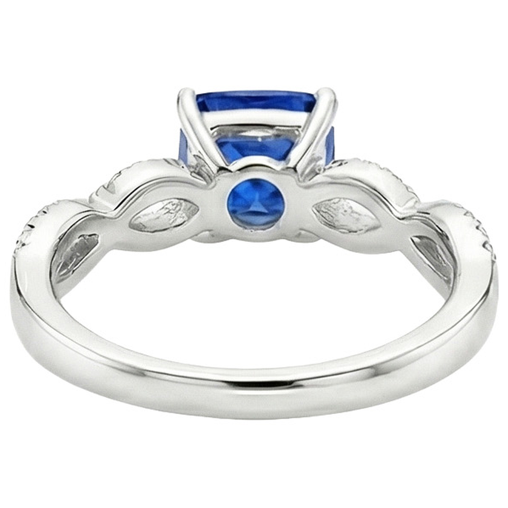 Anello solitario con accenti di cuscino in zaffiro blu da 2,75 carati e diamante