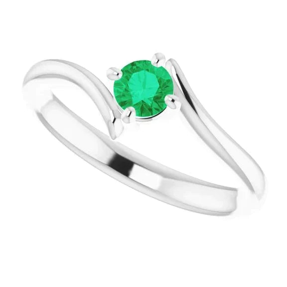 solitario con smeraldo verde solitario stile twist in oro bianco 14 k da 1,25 ct