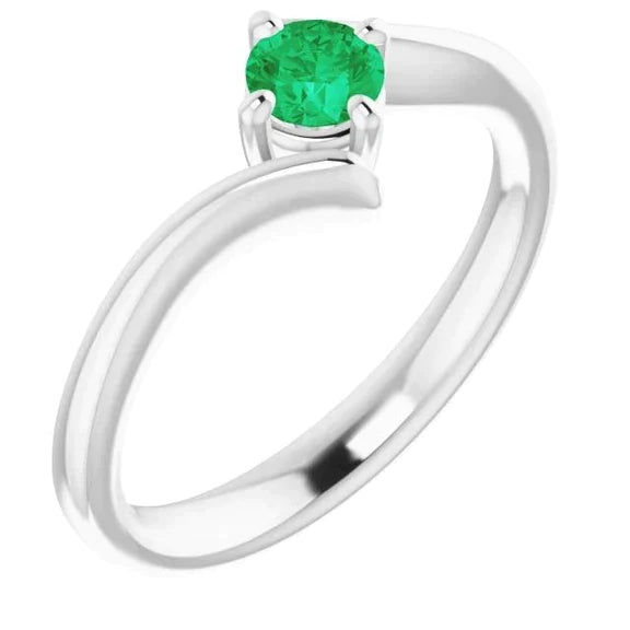Anello solitario con smeraldo verde solitario stile twist in oro bianco 14 k da 1,25 ct