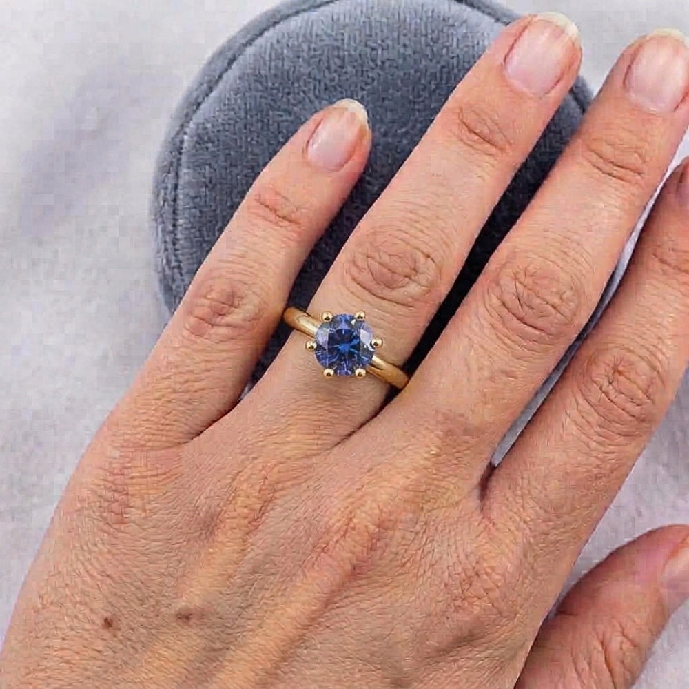 Anello solitario da 2 carati Zaffiro dello Sri Lanka in oro giallo autentico
