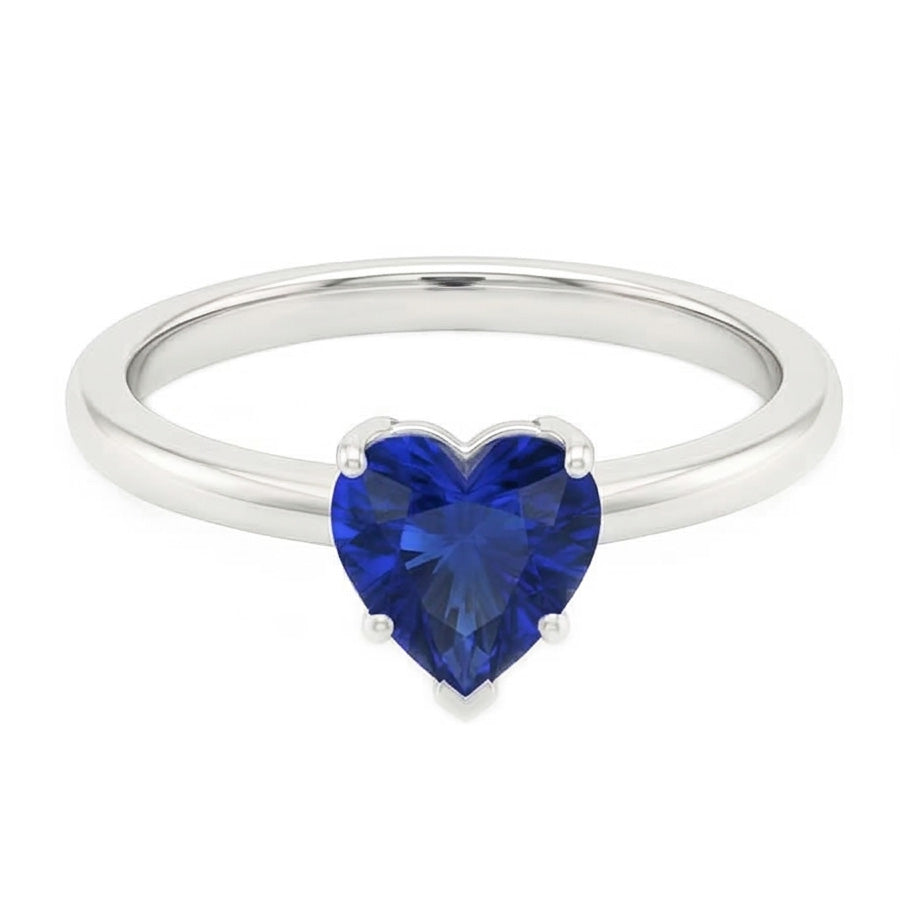 Anello solitario da donna a forma di cuore con zaffiro blu naturale 2 carati