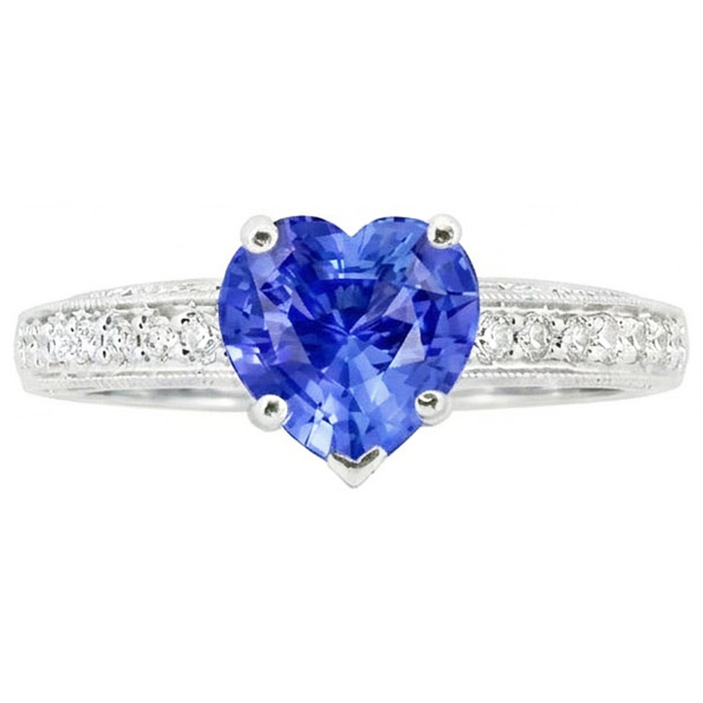 Anello solitario da donna con accenti di zaffiro blu cuore a 2 carati in oro bianco 14K