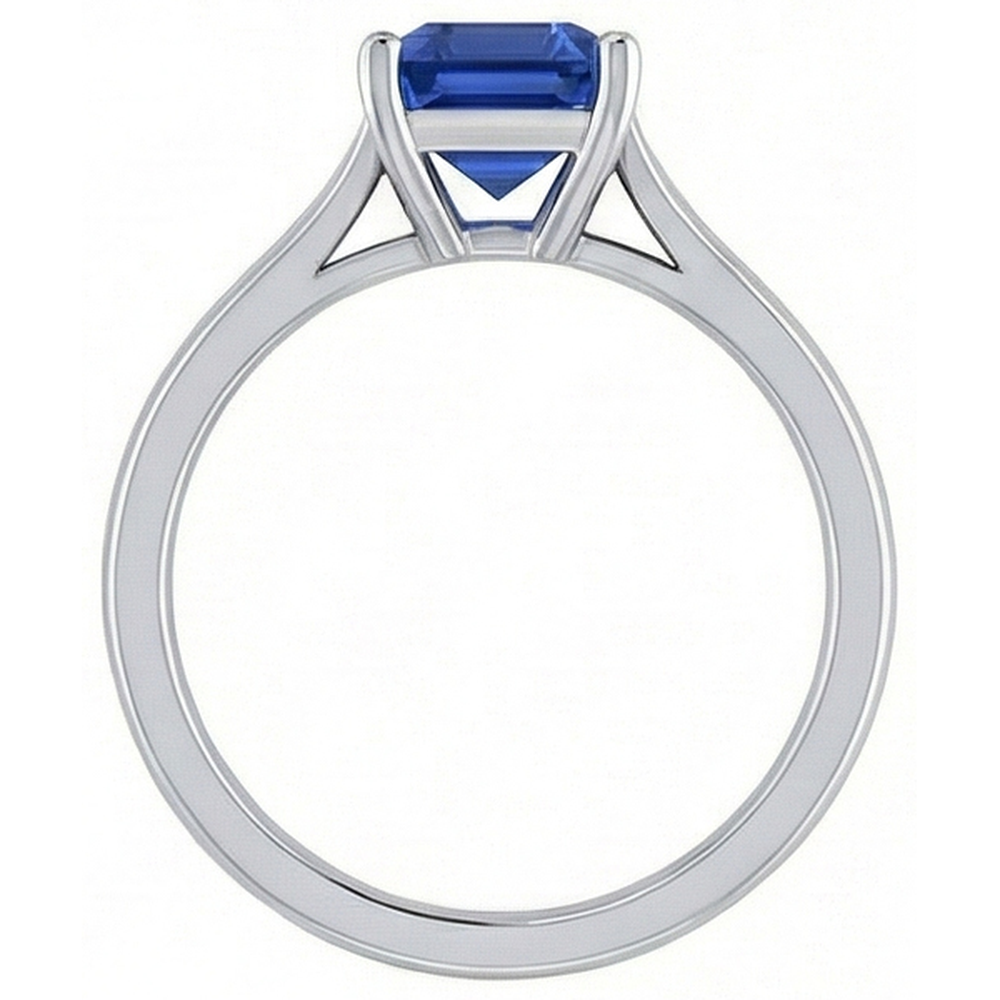 Anello solitario da donna con zaffiro blu smeraldo 2 carati oro bianco 14k