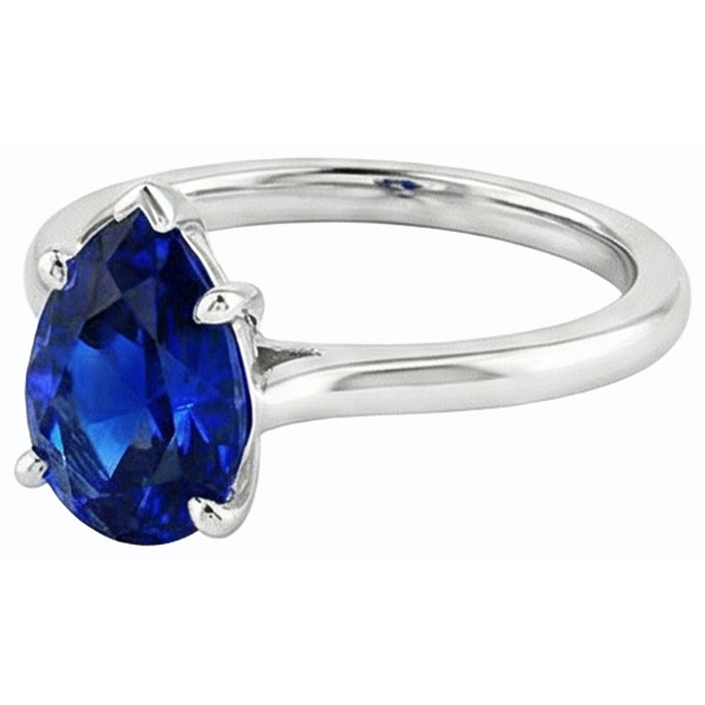Anello solitario da donna con zaffiro di Ceylon a forma di pera in oro 14K 1 carato