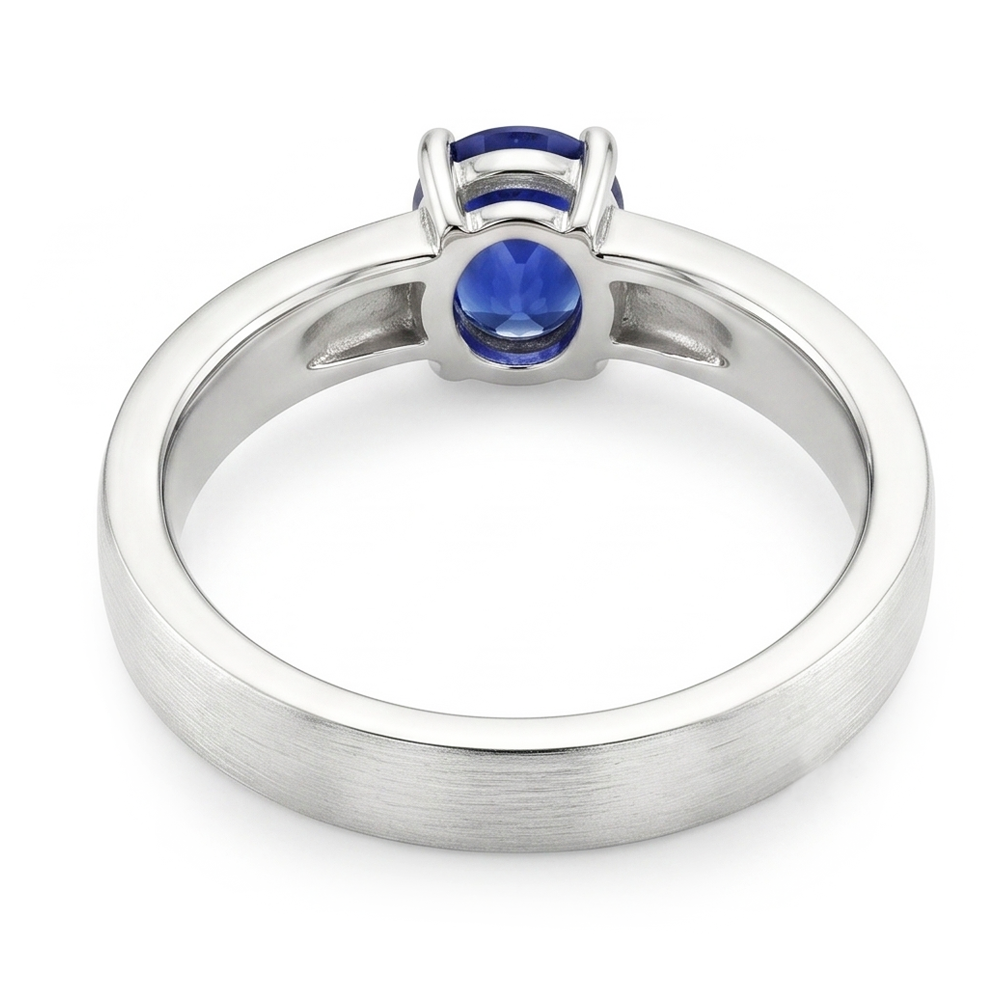 Anello solitario da uomo con zaffiro blu, pietra preziosa naturale ovale da 1,50 carati, oro bianco 14K