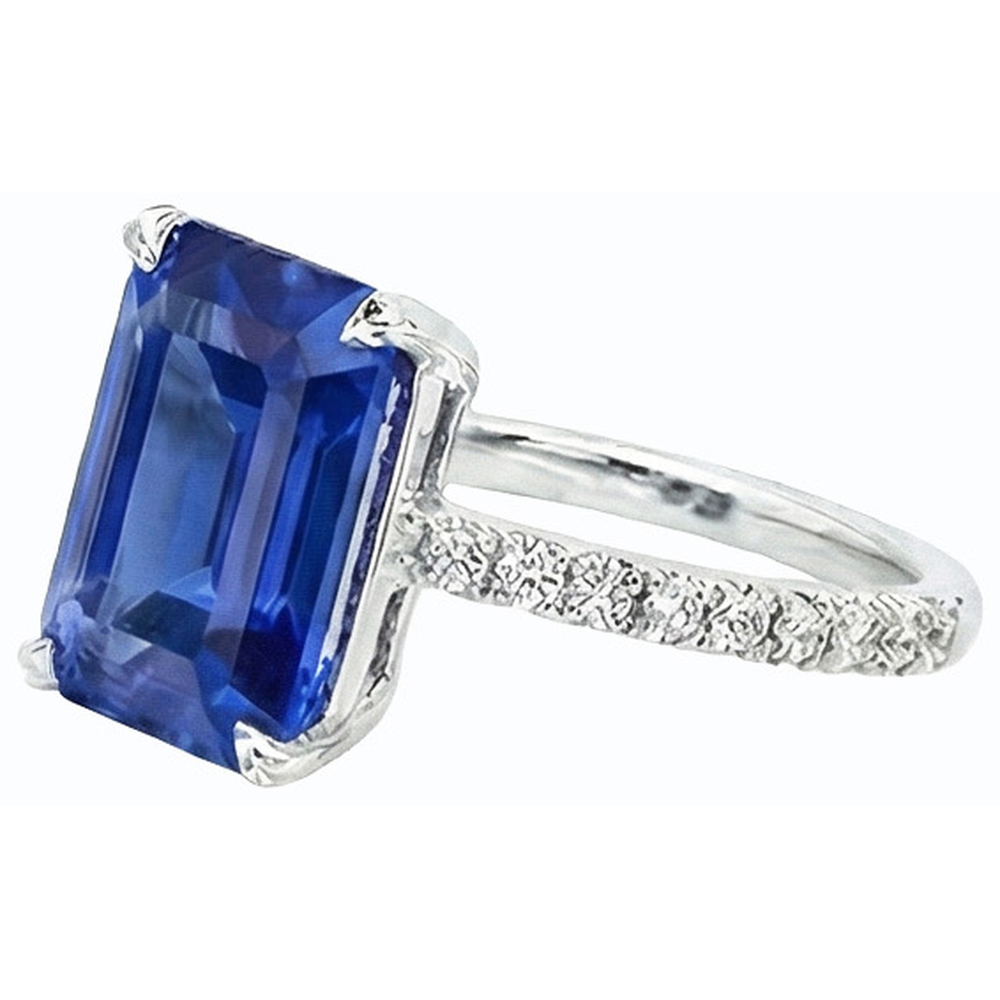 Anello solitario diamante accenti smeraldo zaffiro dello Sri Lanka 4.50 carati