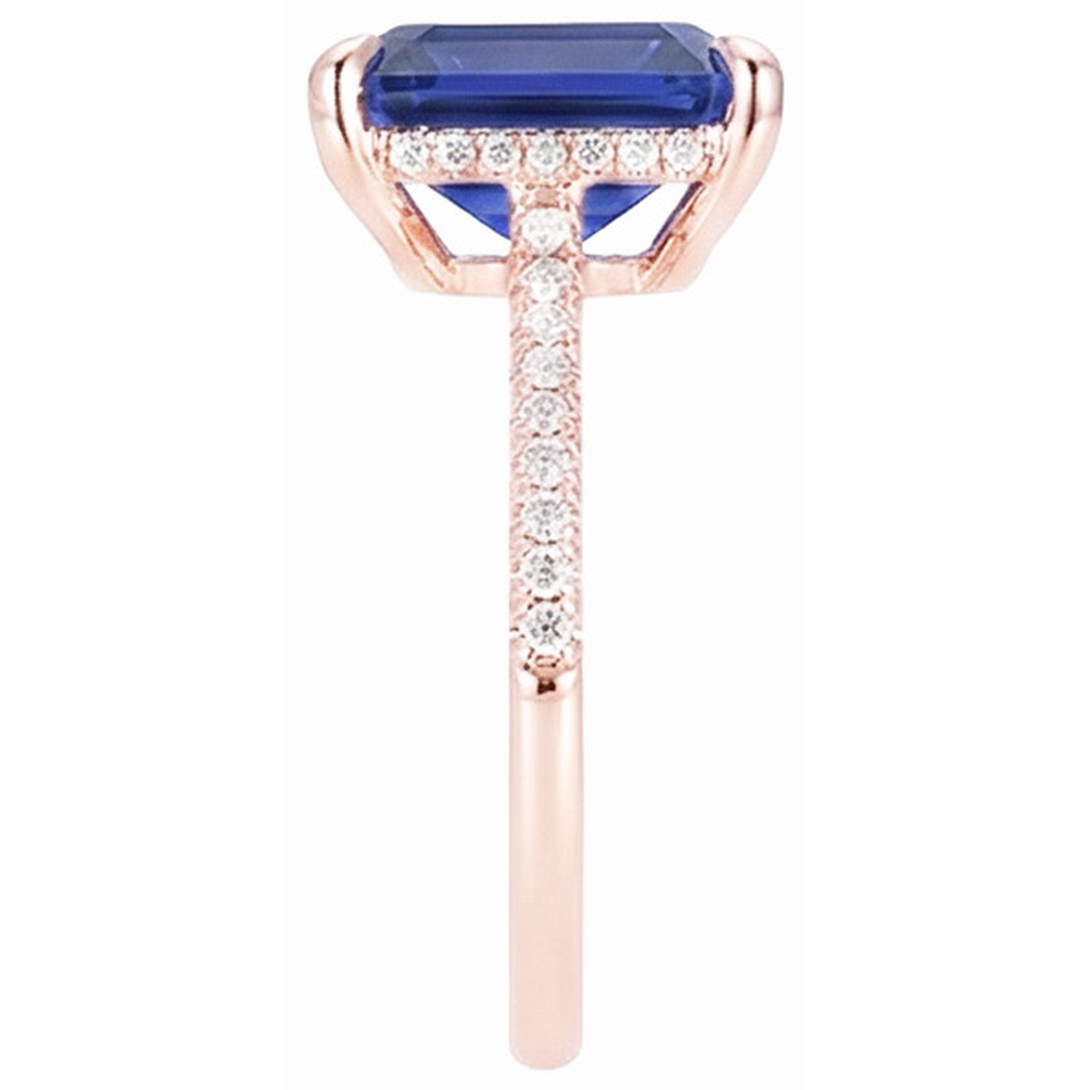 Anello solitario diamante accenti zaffiro Ceylon taglio smeraldo 4.50 carati