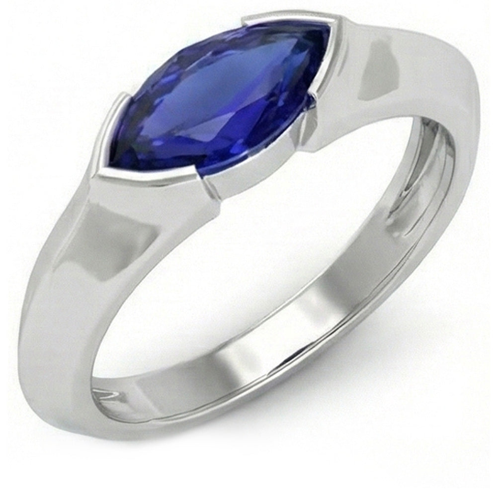Anello solitario in oro bianco 14K con lingotto Ceylon Sapphire Marquise da 1 carato