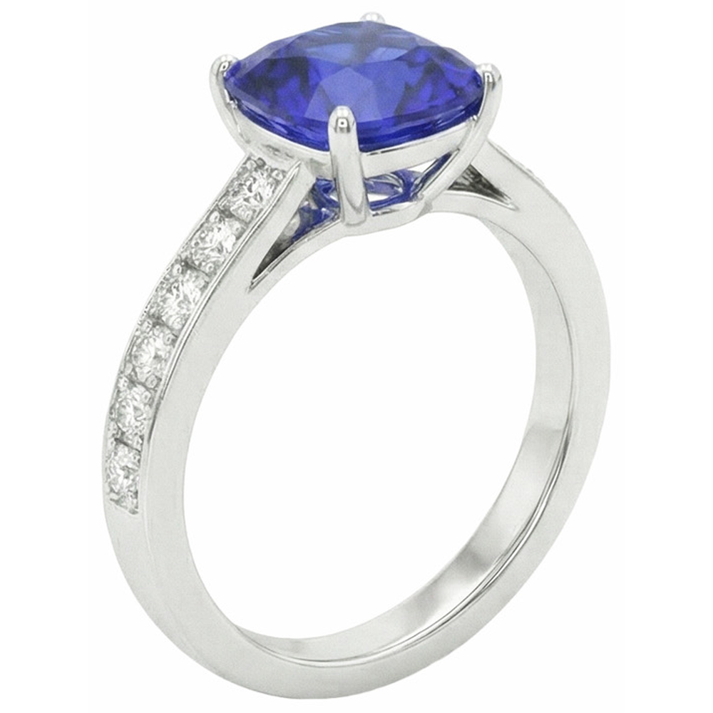 Anello solitario in oro con zaffiro blu con accenti di diamanti rotondi 6 carati