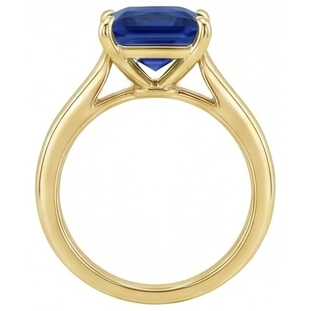 Anello solitario in oro giallo con gemma di zaffiro blu principessa 5 carati