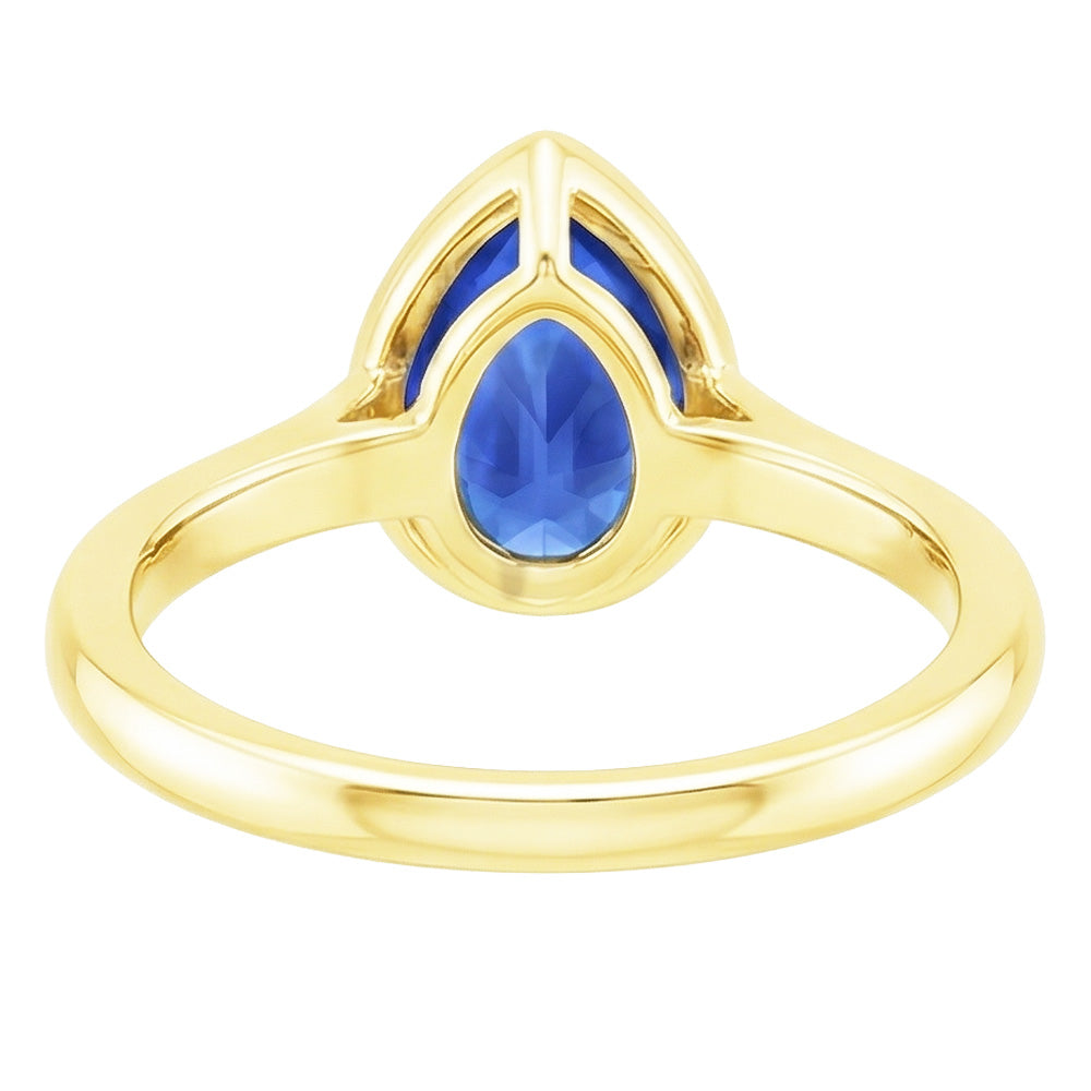 Anello solitario in oro giallo lunetta con zaffiro dello Sri Lanka pera 4 carati