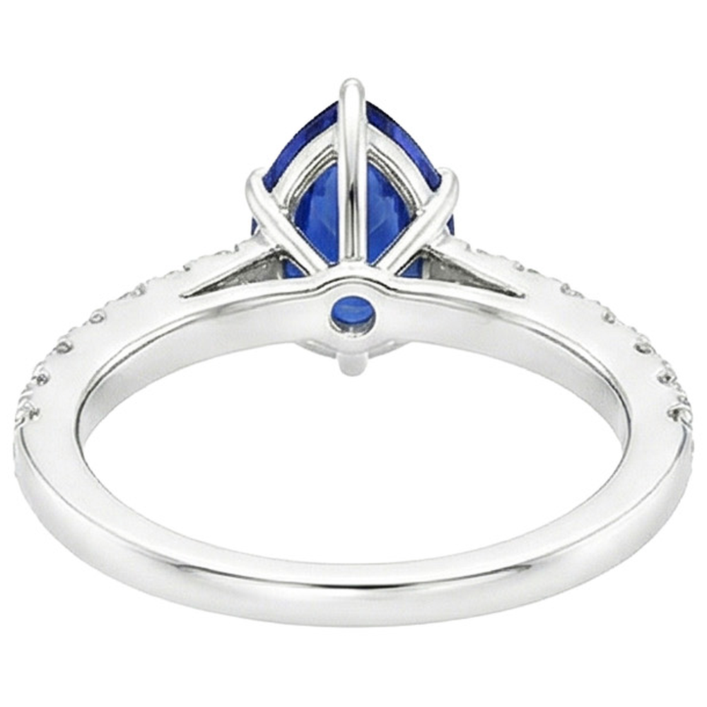 Anello solitario pera blu zaffiro pavé con accenti di diamante 5.25 carati