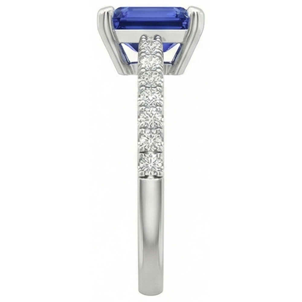 Anello solitario smeraldo blu intenso con zaffiro con accenti 3 carati