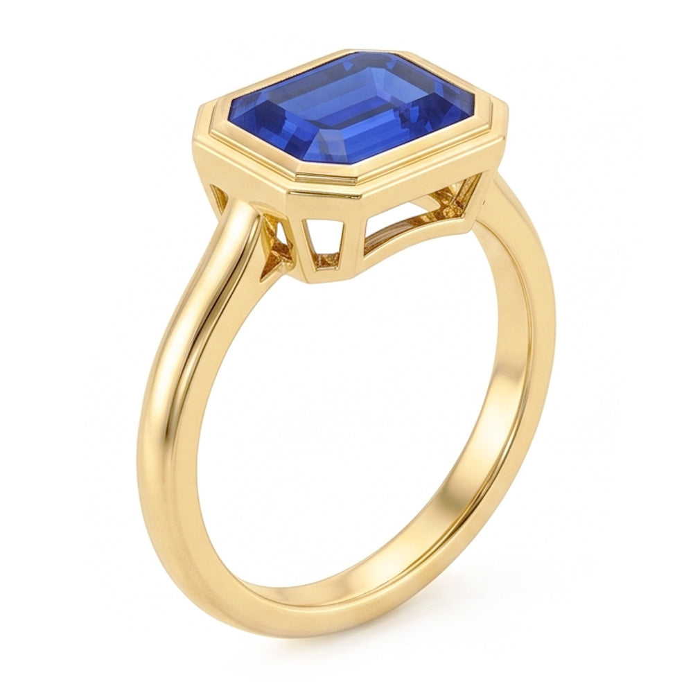 Anello solitario smeraldo blu zaffiro lunetta set 1,50 carati oro 14K