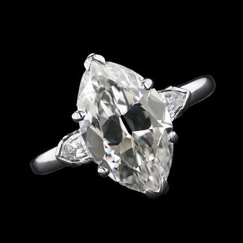 Anello 3 Pietre Con Genuino Diamanti Taglio Antico E Baguette Affusolate 5.25 Carati