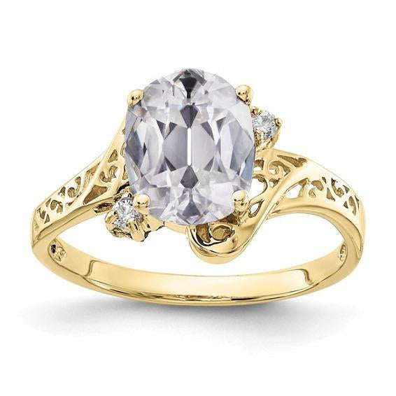 Anello 3 Pietre Stile Vintage Rotondo E Ovale Con Vero Diamante Taglio Antico 4.50 Carati