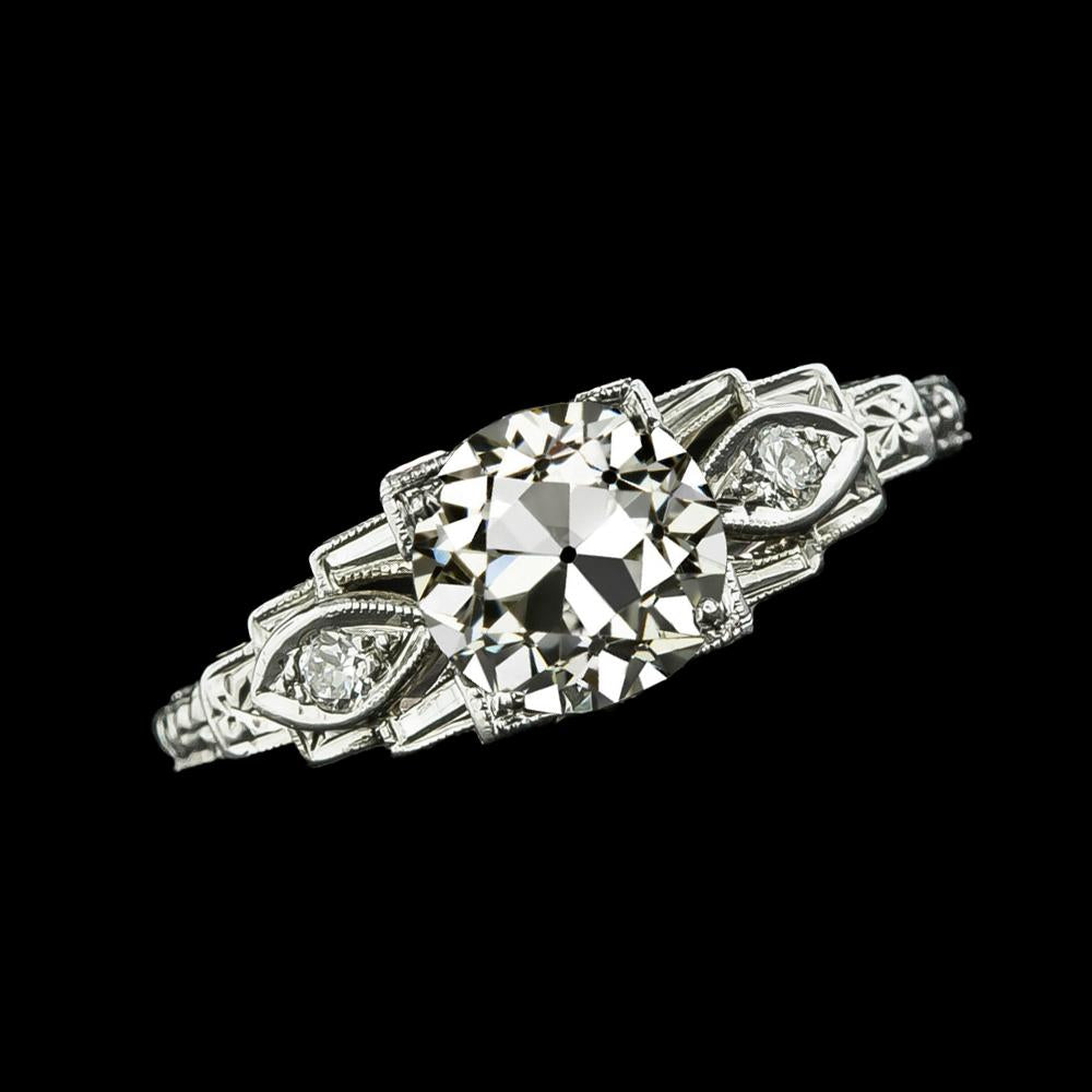 Anello 3 Pietre Tondo Con Vero Diamante Taglio Vecchio Miniera Con Gradini 2.50 Carati
