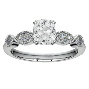 Anello A Forma Di Cuscino Con Genuino Diamante Taglio Vecchio Minatore Accentato 3.75 Carati Milgrain