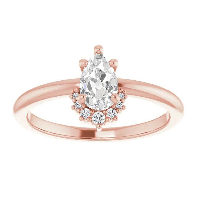 Anello A Pera Con Vero Diamante A Taglio Antico, 5 Punte, Stile Diadema, 2,50 Carati