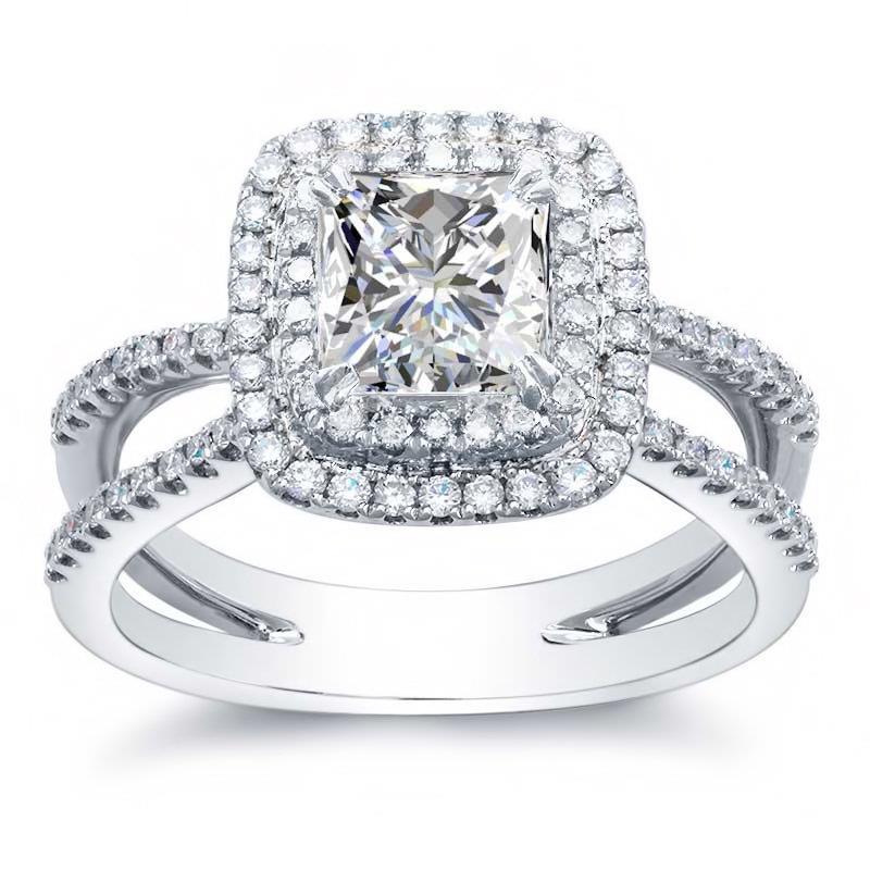 Anello A Polo Con Anello Aureola Con Genuino Diamanti A Taglio Rotondo E Principessa Scintillante Da 4,20 Ct