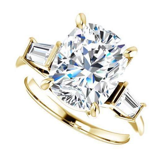 Anello Anniversario 3,60 Carati Cuscino Centro Genuino Diamante Tre Pietre