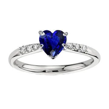 Anello Anniversario Donna 1.50 Carati Diamante Cuore Zaffiro e Oro Bianco 14K