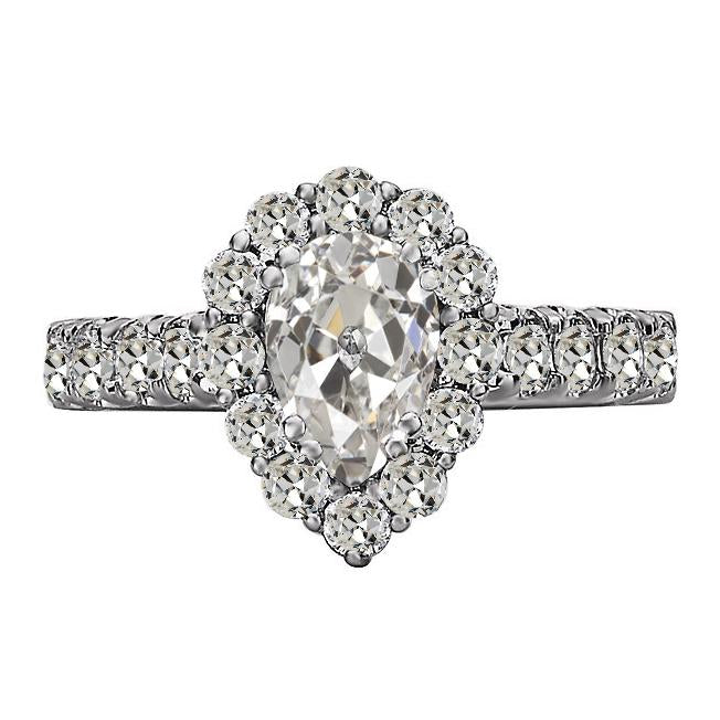 Anello Anniversario Halo Il Giro & Pera Vero Diamante Vecchio Taglio Oro 6 Carati