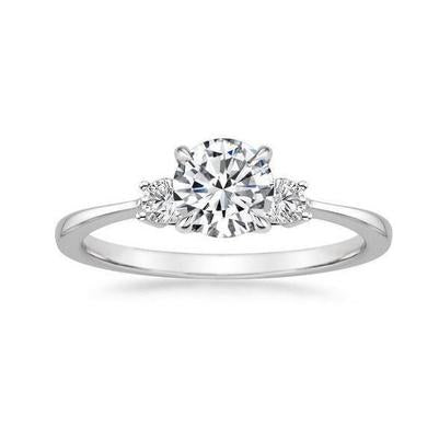 Anello Anniversario Rotondo 3 Carati Vero Diamanti Tre Pietre Oro Bianco 14K