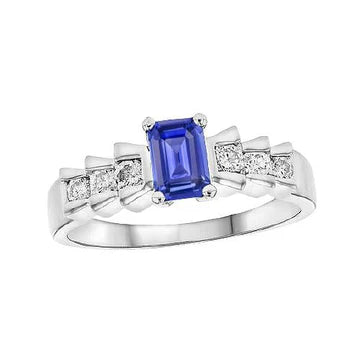 Anello Anniversario plissettato con zaffiro blu smeraldo da 2 carati in oro bianco 14K